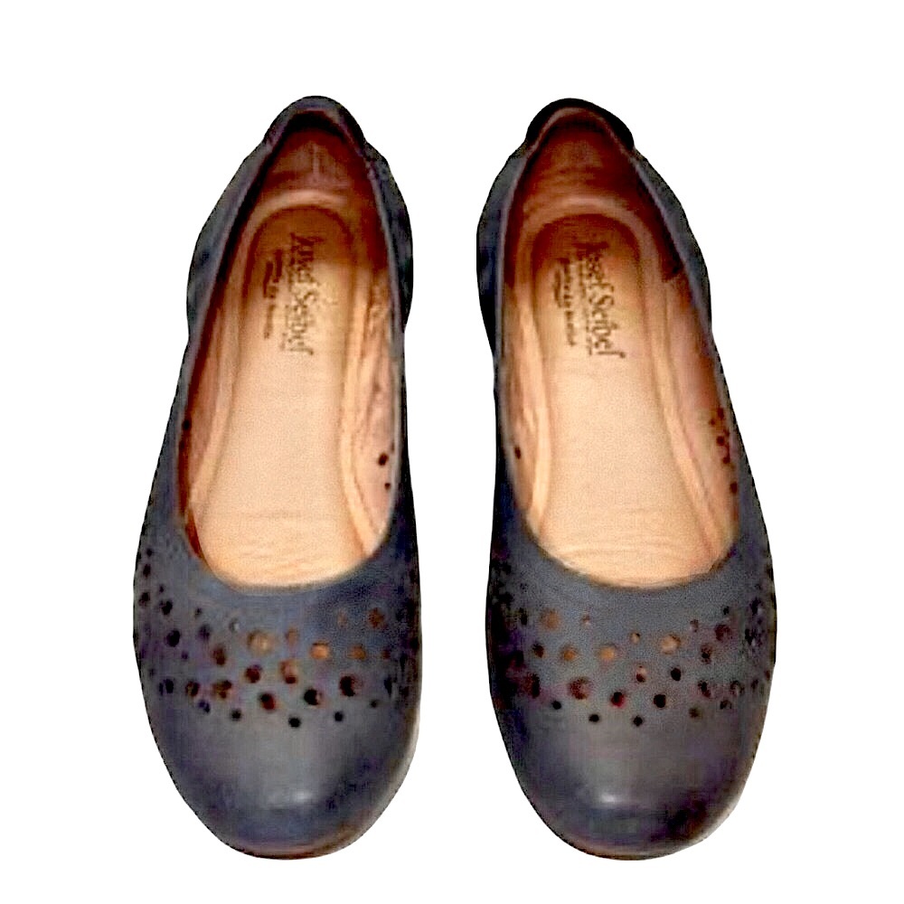 Josef Seibel Blue Leather Flats with Perforated Design Size 8